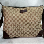Gucci GG Shoulder Bag Brown Beige Leather Canvas — view 2