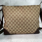 Gucci GG Shoulder Bag Brown Beige Leather Canvas — view 3