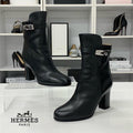 Hermes Jewels Kelly Leather Short Boots Black