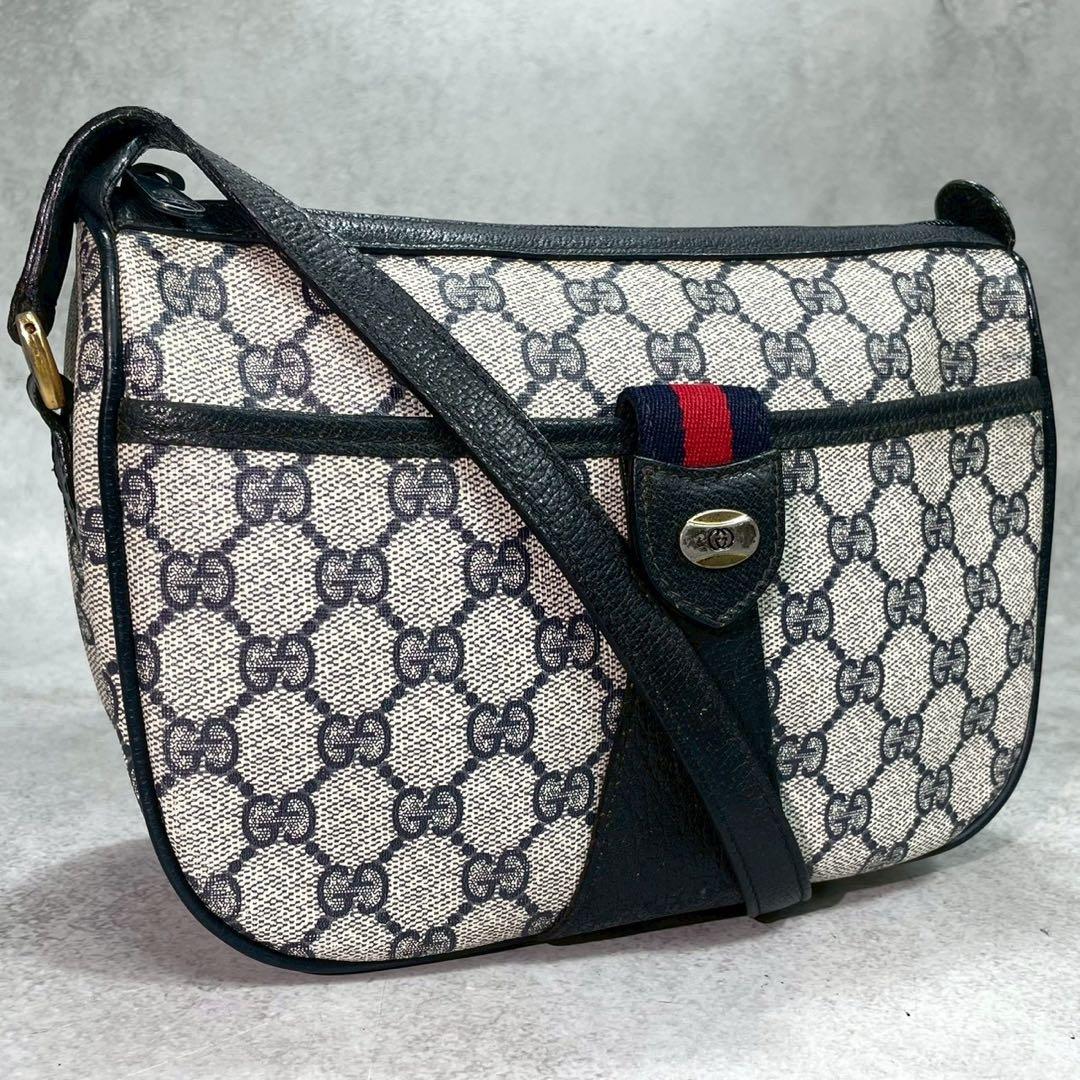 Gucci GG Sherry Line Shoulder Bag Navy Leather