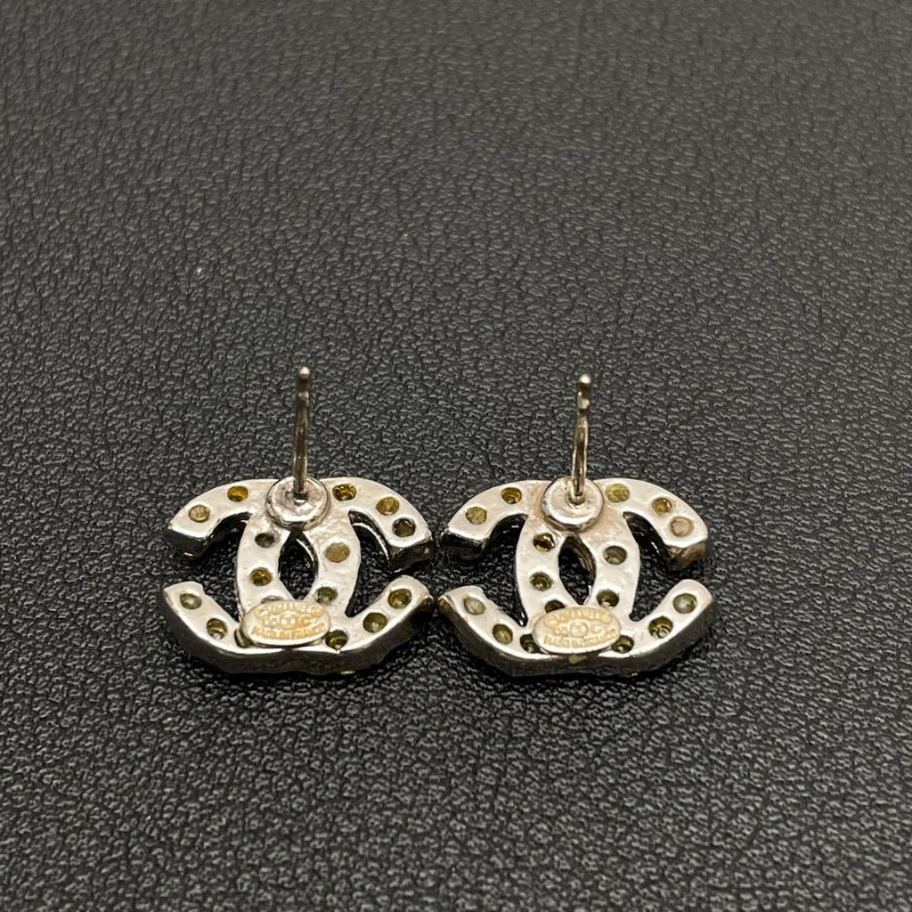 Chanel CC Logo Earrings 05c Rhinestone Icon Silver Here — view 4