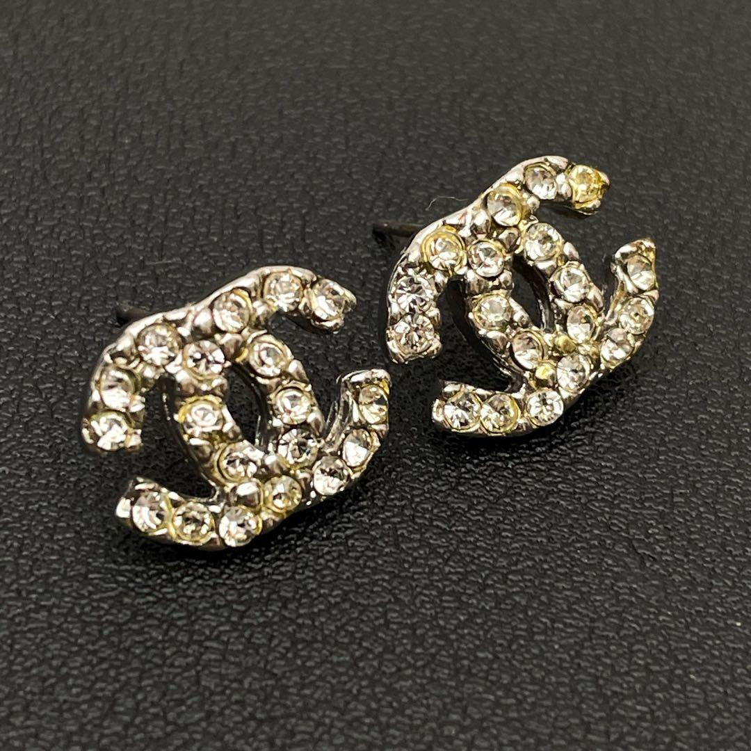 Chanel CC Logo Earrings 05c Rhinestone Icon Silver Here — view 7