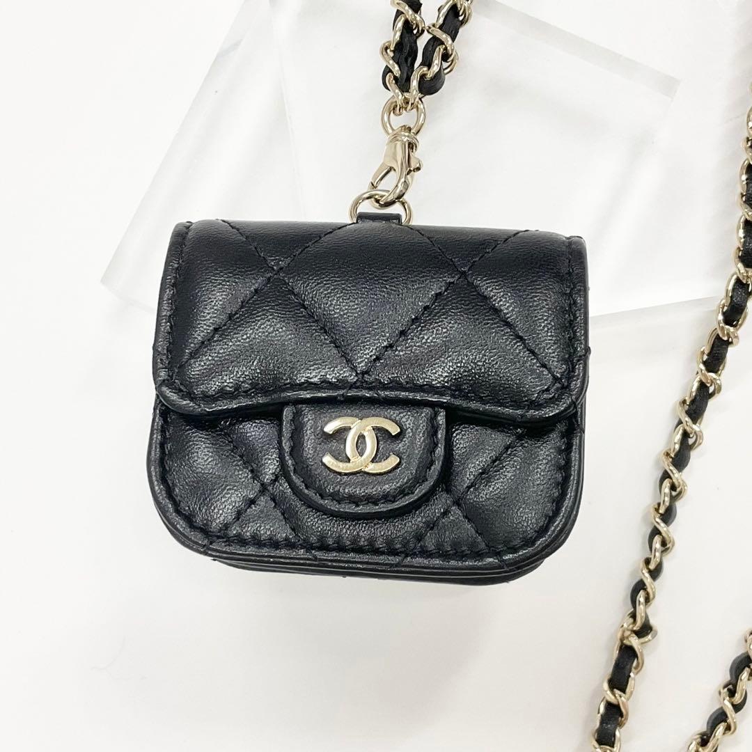 Chanel CC Logo Quilted Lambskin Chain Airpods Case Necklace — view 2