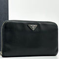 Prada Saffiano Zip Around Triangle Logo Leather Wallet
