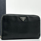 Prada Saffiano Zip Around Triangle Logo Leather Wallet