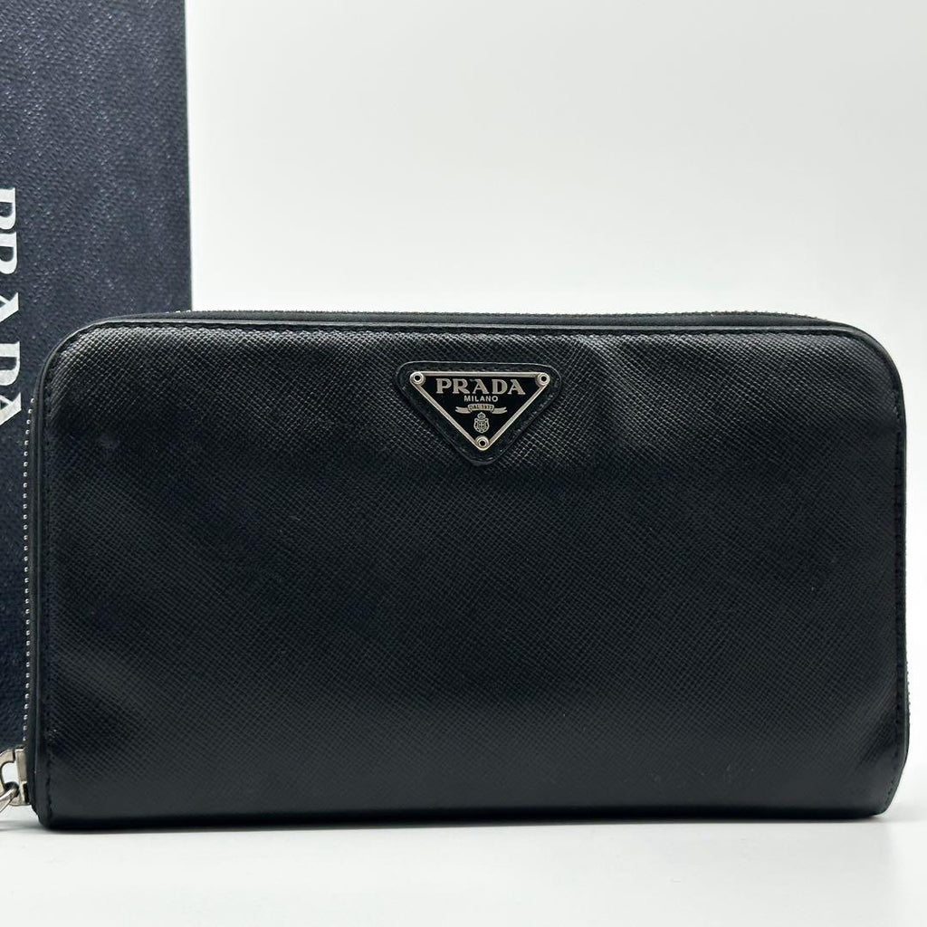 Prada Saffiano Zip Around Triangle Logo Leather Wallet — view 2
