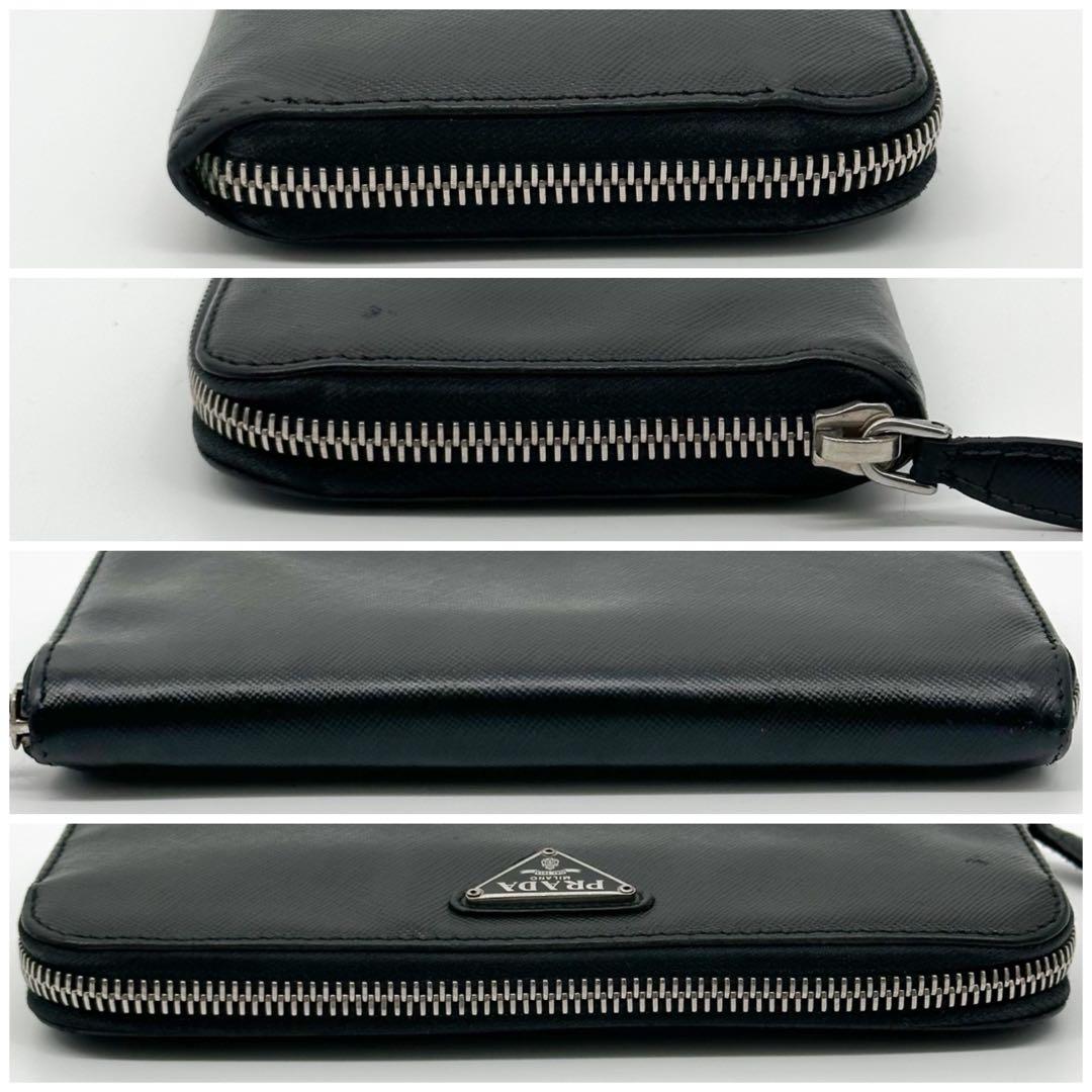 Prada Saffiano Zip Around Triangle Logo Leather Wallet — view 4