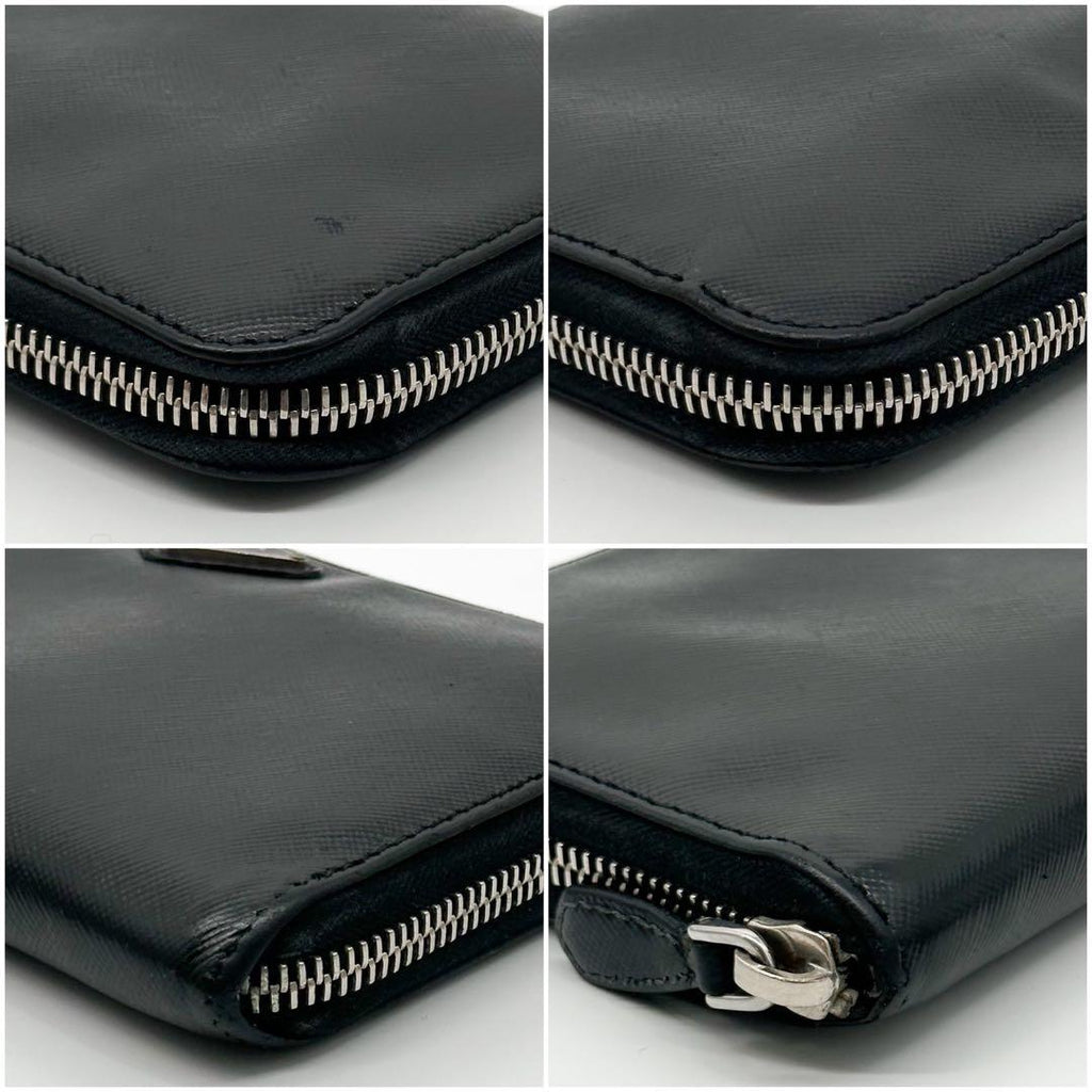 Prada Saffiano Zip Around Triangle Logo Leather Wallet — view 5