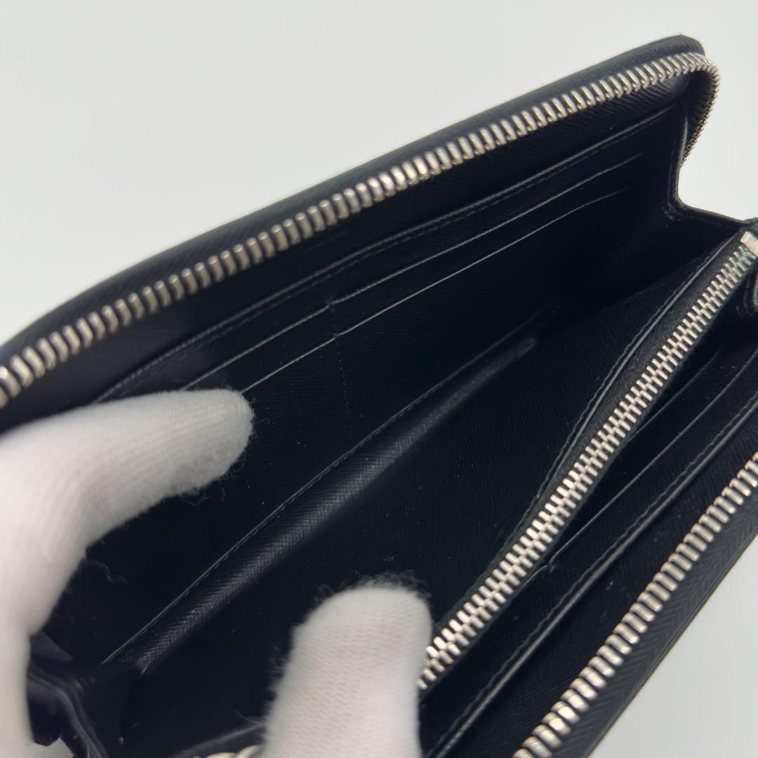 Prada Saffiano Zip Around Triangle Logo Leather Wallet — view 7