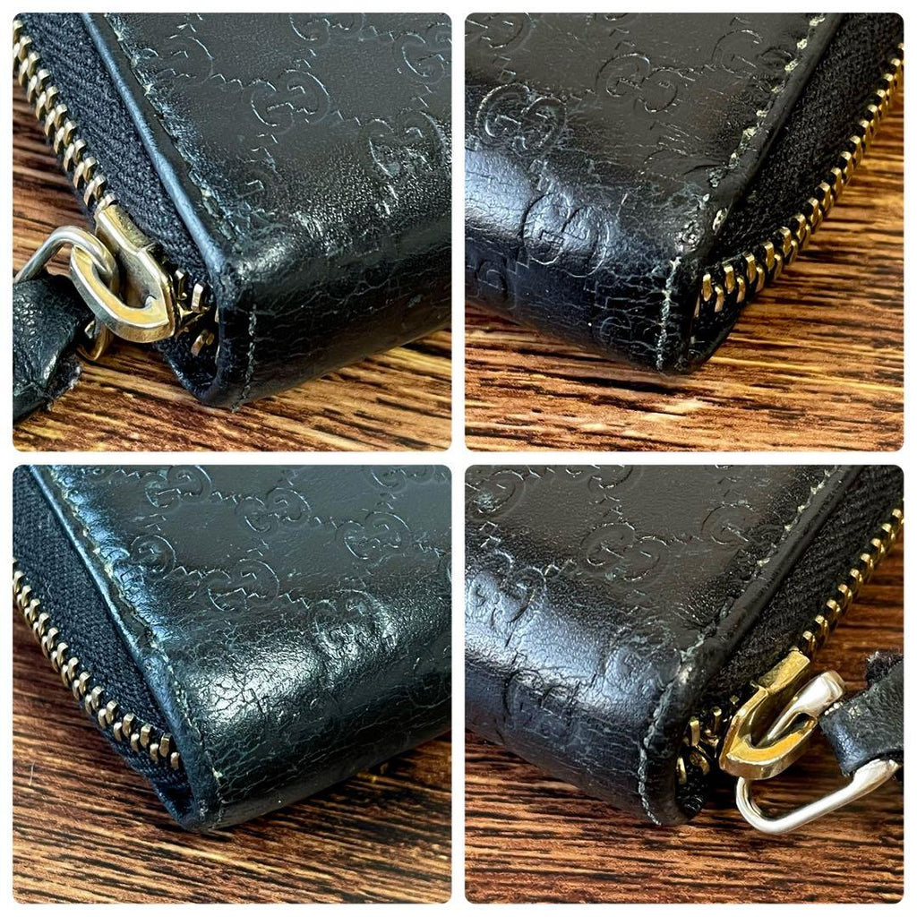 Gucci GG Guccissima All Over Pattern Wallet Round Zip Leather Black — view 5