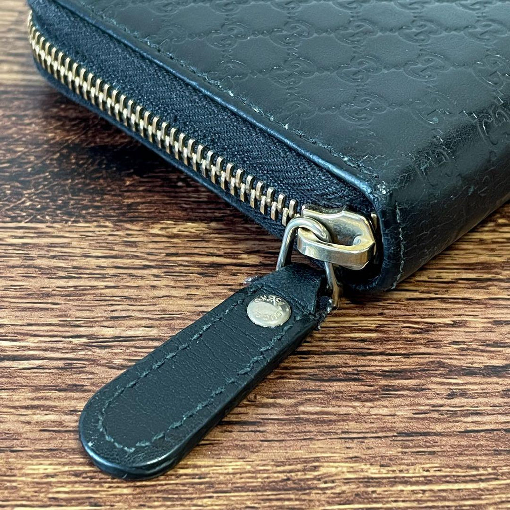 Gucci GG Guccissima All Over Pattern Wallet Round Zip Leather Black — view 8