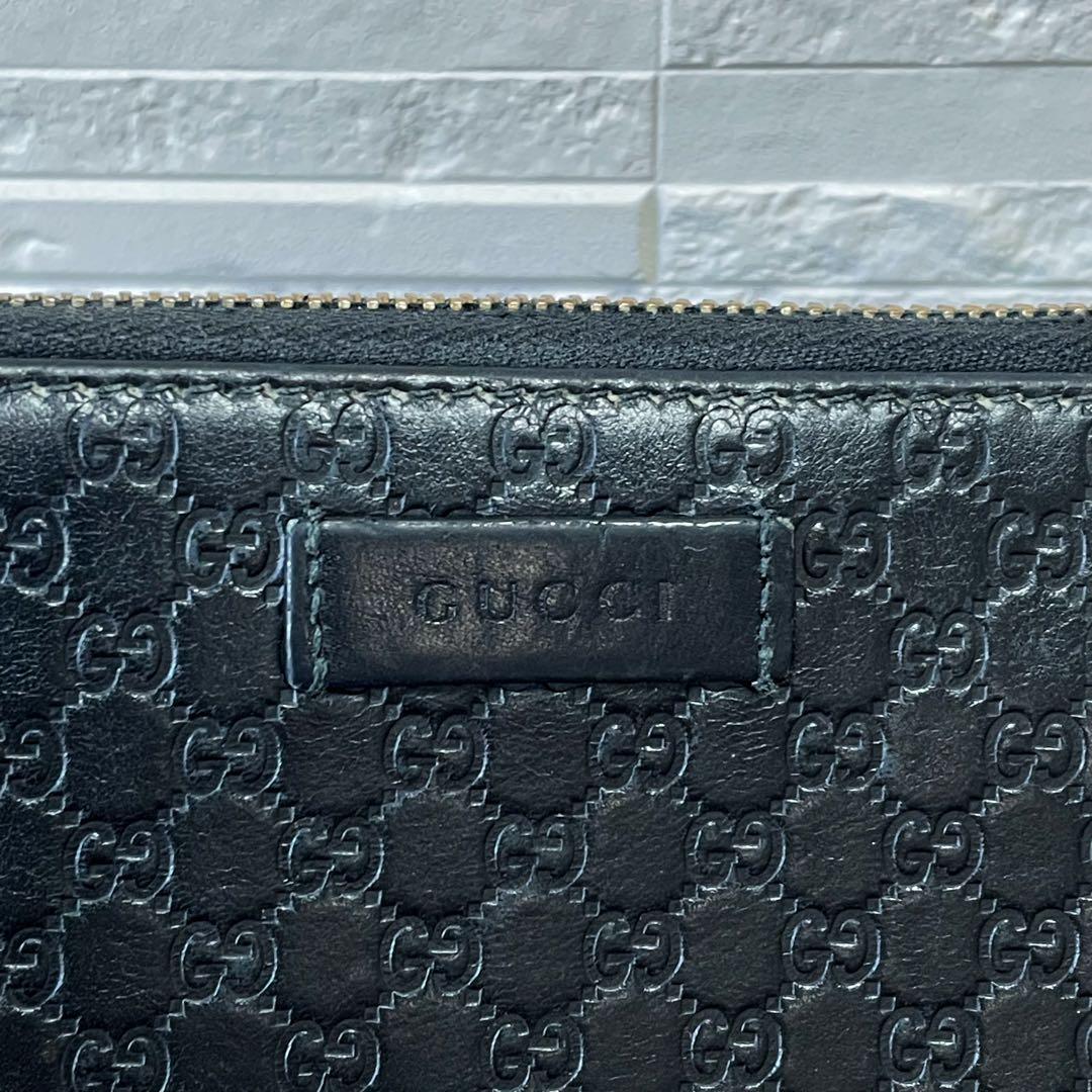 Gucci GG Guccissima All Over Pattern Wallet Round Zip Leather Black — view 9