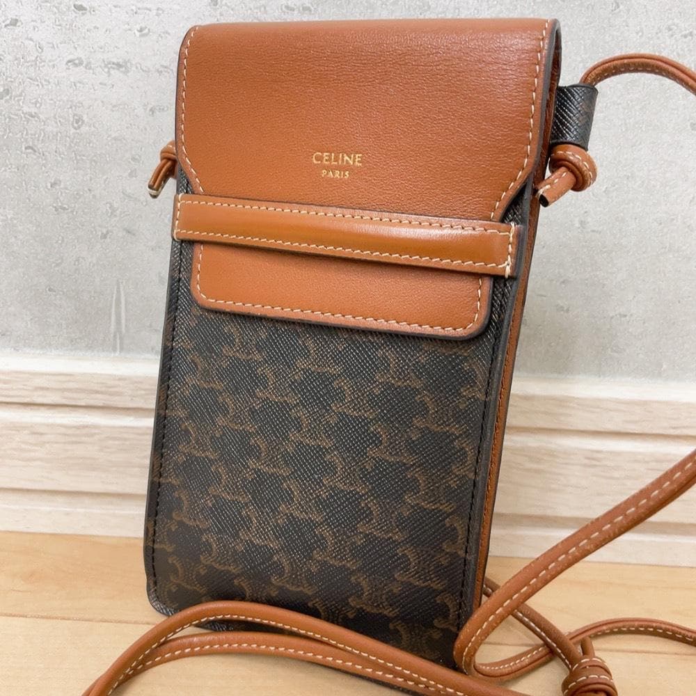 Celine Triomphe Mobile Pouch Smartphone Shoulder Brown