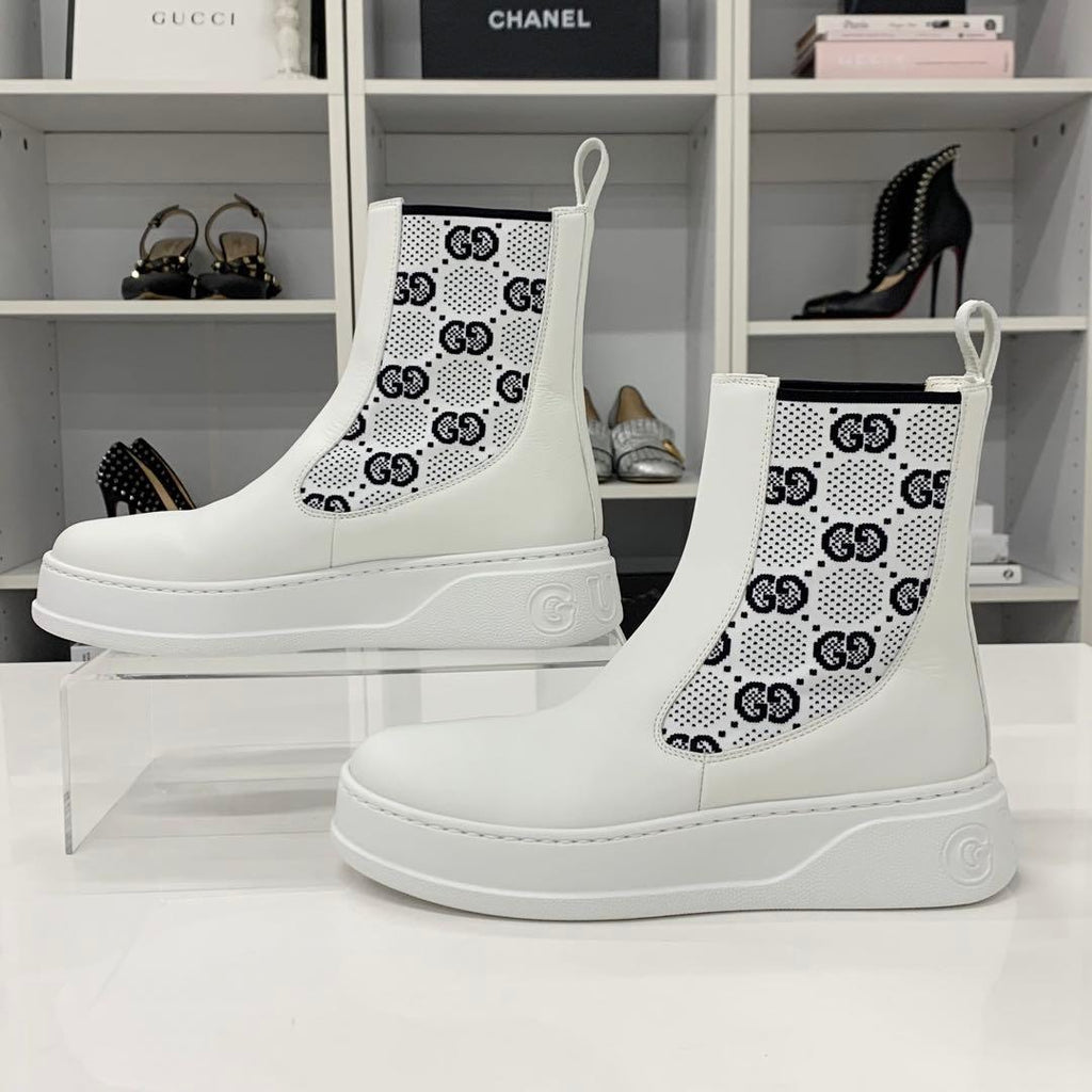 Gucci GG Supreme Leather Logo Side Gore Boots White — view 2