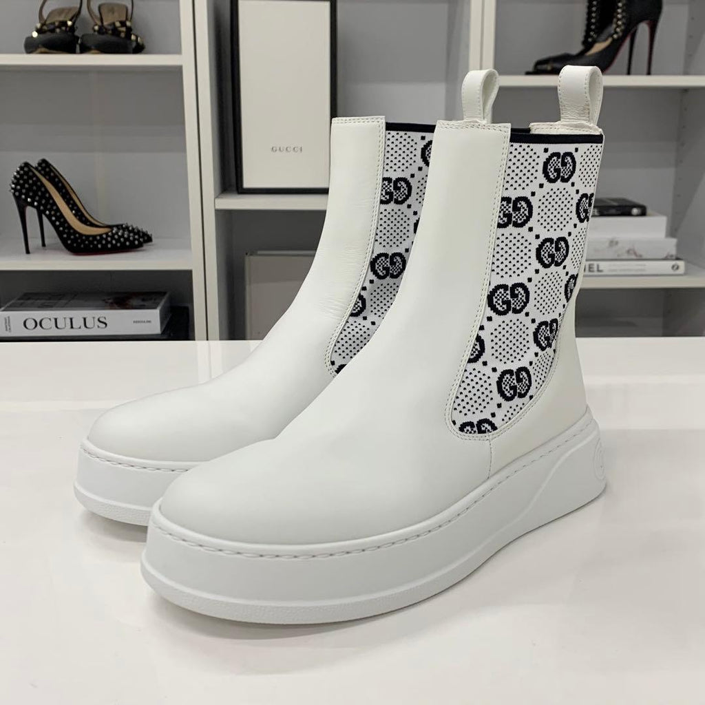 Gucci GG Supreme Leather Logo Side Gore Boots White — view 3