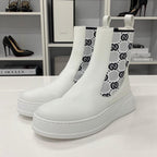 Gucci GG Supreme Leather Logo Side Gore Boots White — view 3