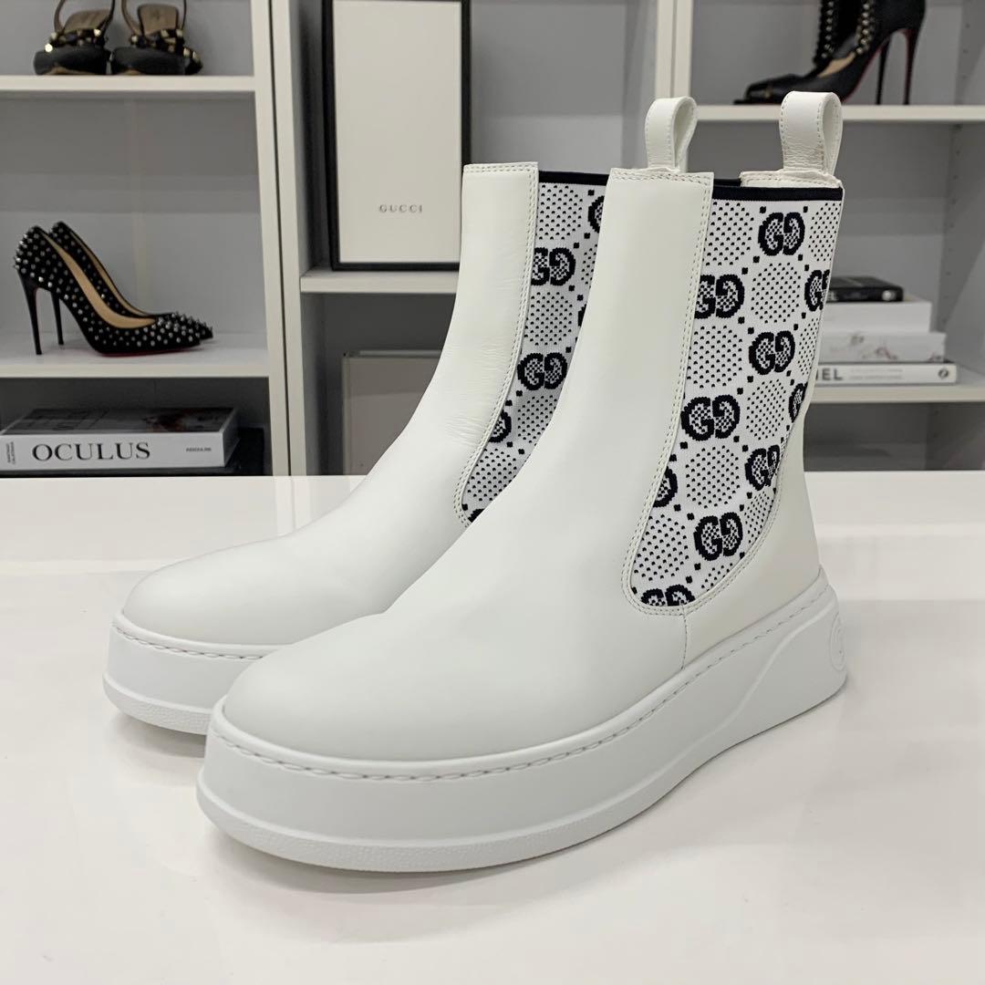Gucci GG Supreme Leather Logo Side Gore Boots White — view 3