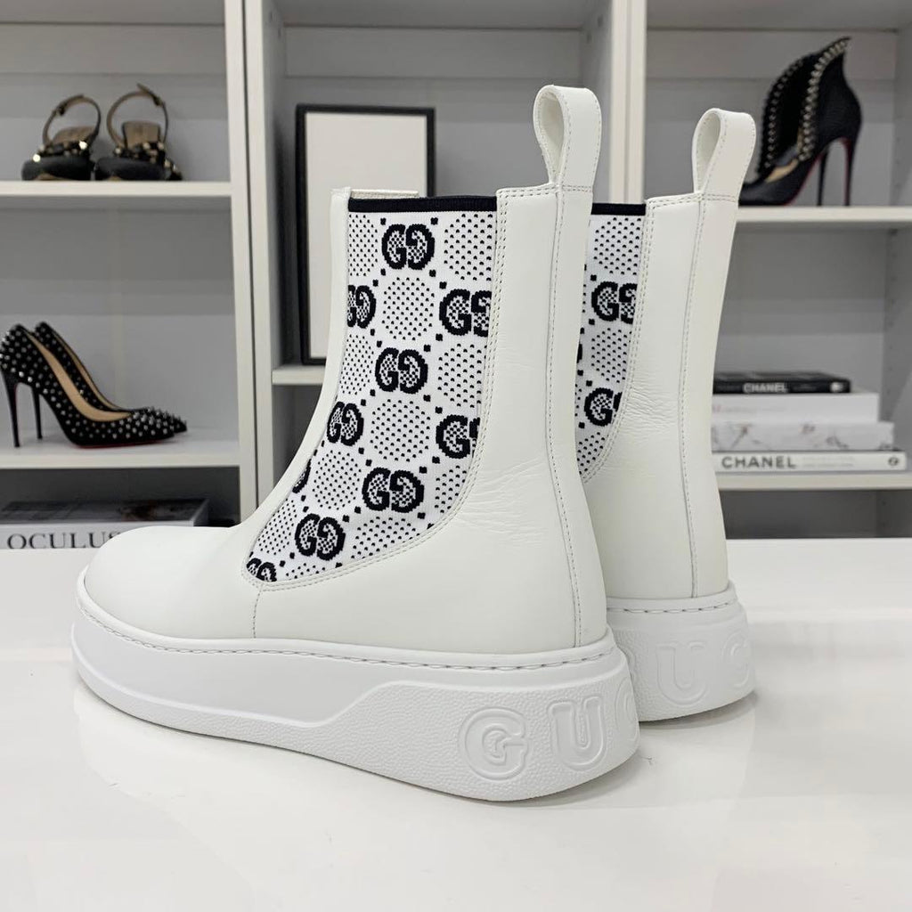 Gucci GG Supreme Leather Logo Side Gore Boots White — view 5