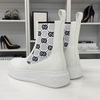 Gucci GG Supreme Leather Logo Side Gore Boots White — view 5