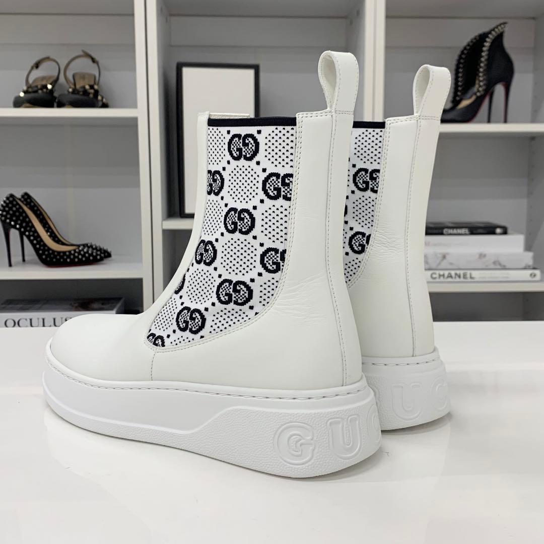 Gucci GG Supreme Leather Logo Side Gore Boots White — view 5