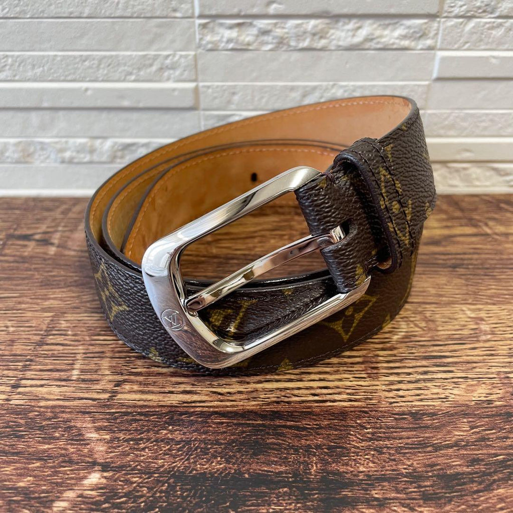 Louis Vuitton Monogram Leather Ceinture Belt Silver Brown