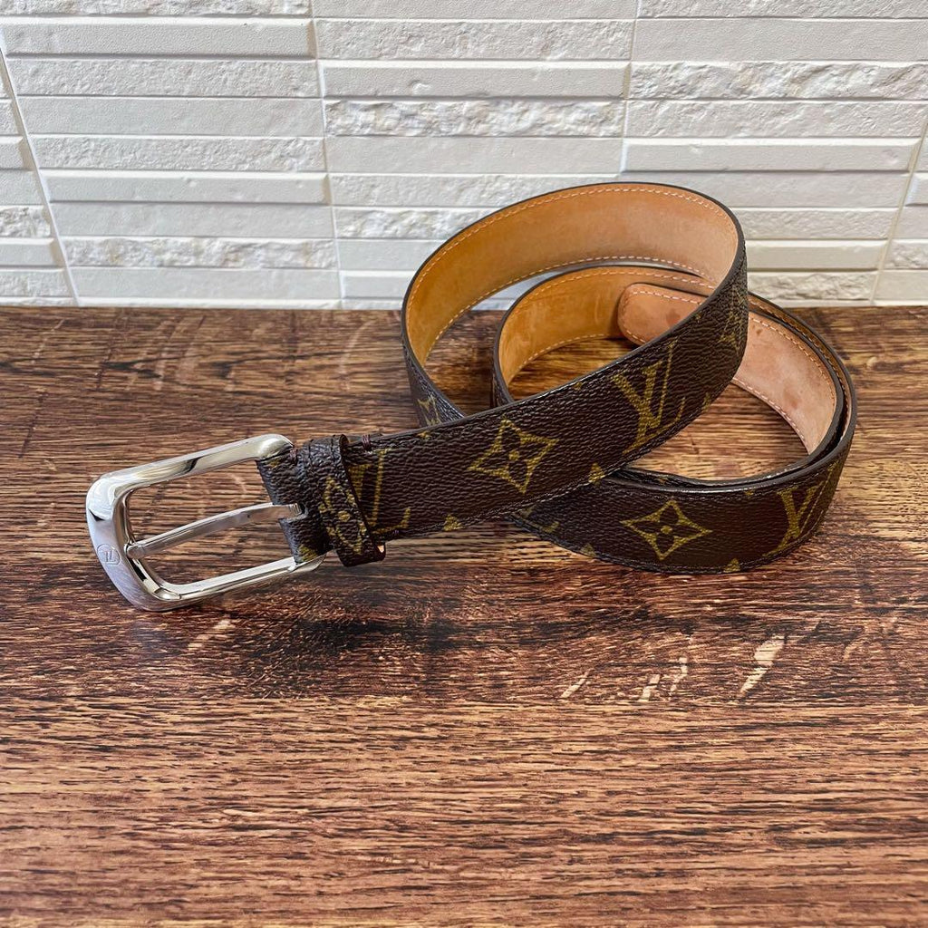 Louis Vuitton Monogram Leather Ceinture Belt Silver Brown — view 2
