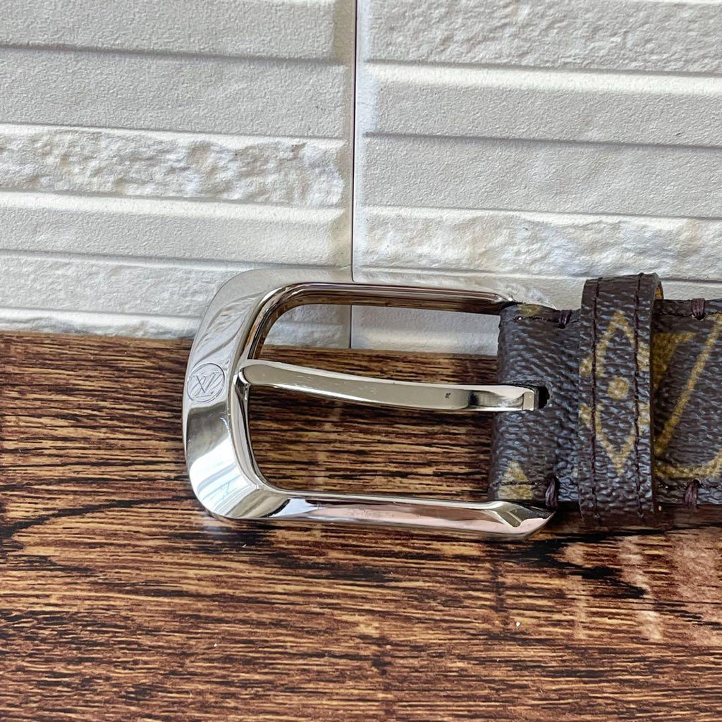 Louis Vuitton Monogram Leather Ceinture Belt Silver Brown — view 8