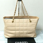 Chanel Quilted Enamel Chain Shoulder Tote Beige — view 2