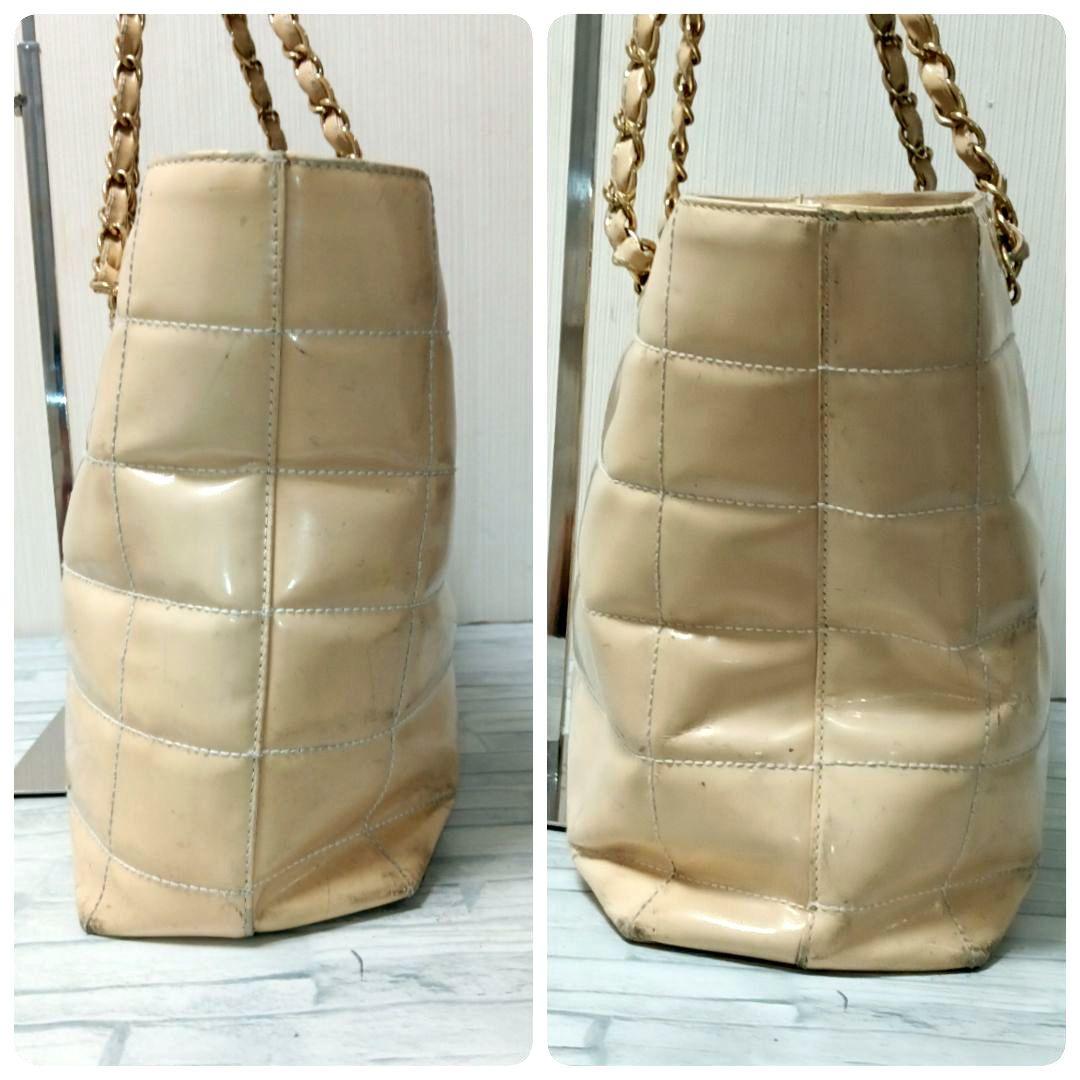 Chanel Quilted Enamel Chain Shoulder Tote Beige — view 3