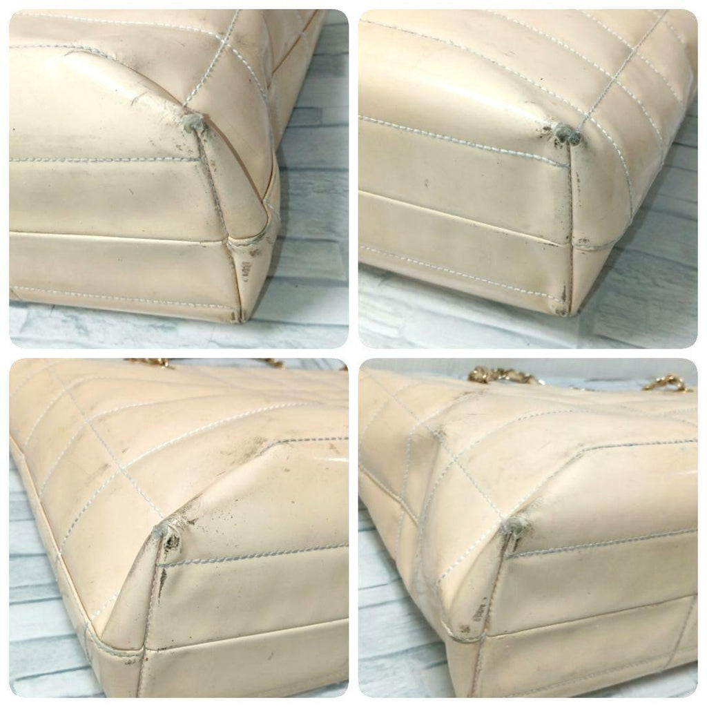 Chanel Quilted Enamel Chain Shoulder Tote Beige — view 4