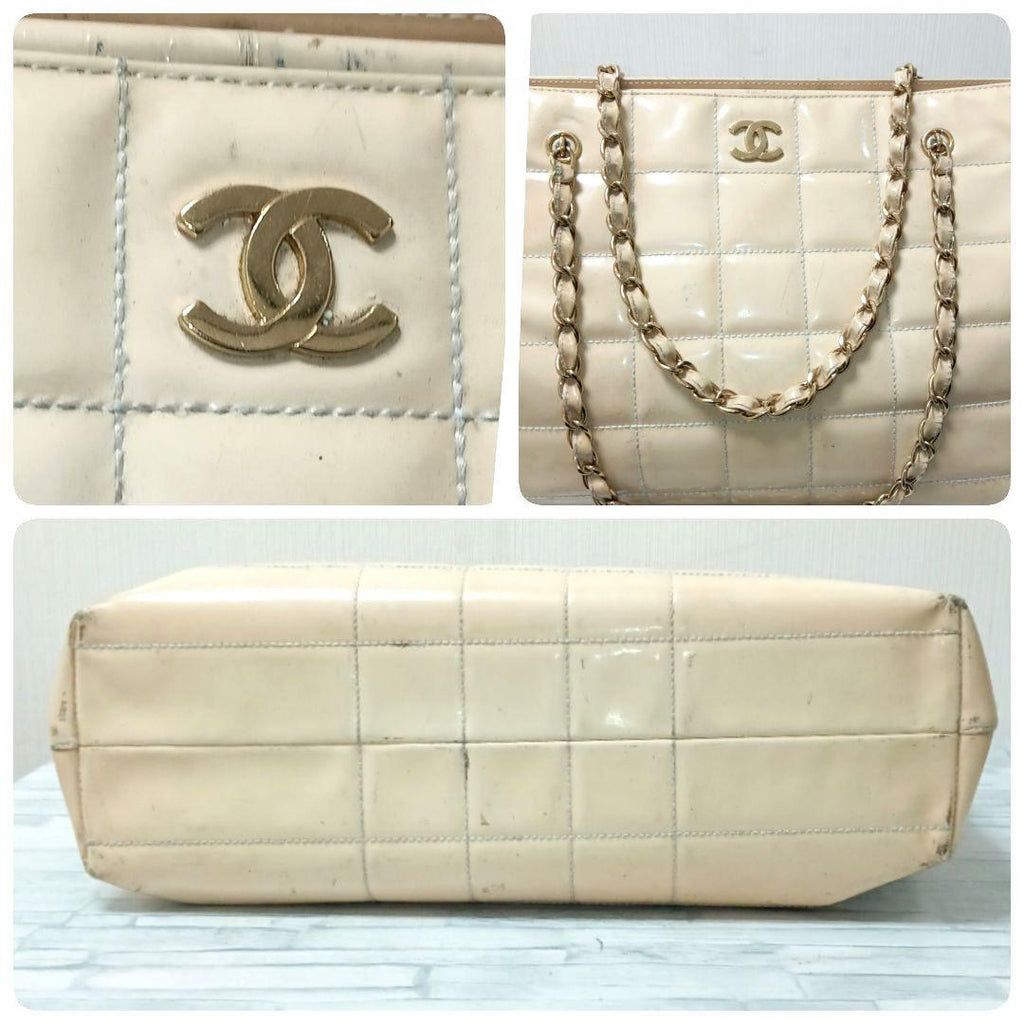 Chanel Quilted Enamel Chain Shoulder Tote Beige — view 5