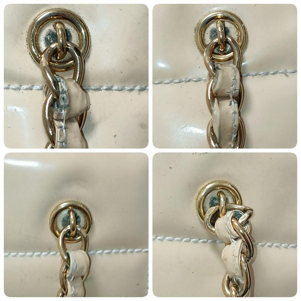 Chanel Quilted Enamel Chain Shoulder Tote Beige — view 6