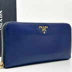 Prada Saffiano Logo Leather Triangle Zip Around Wallet