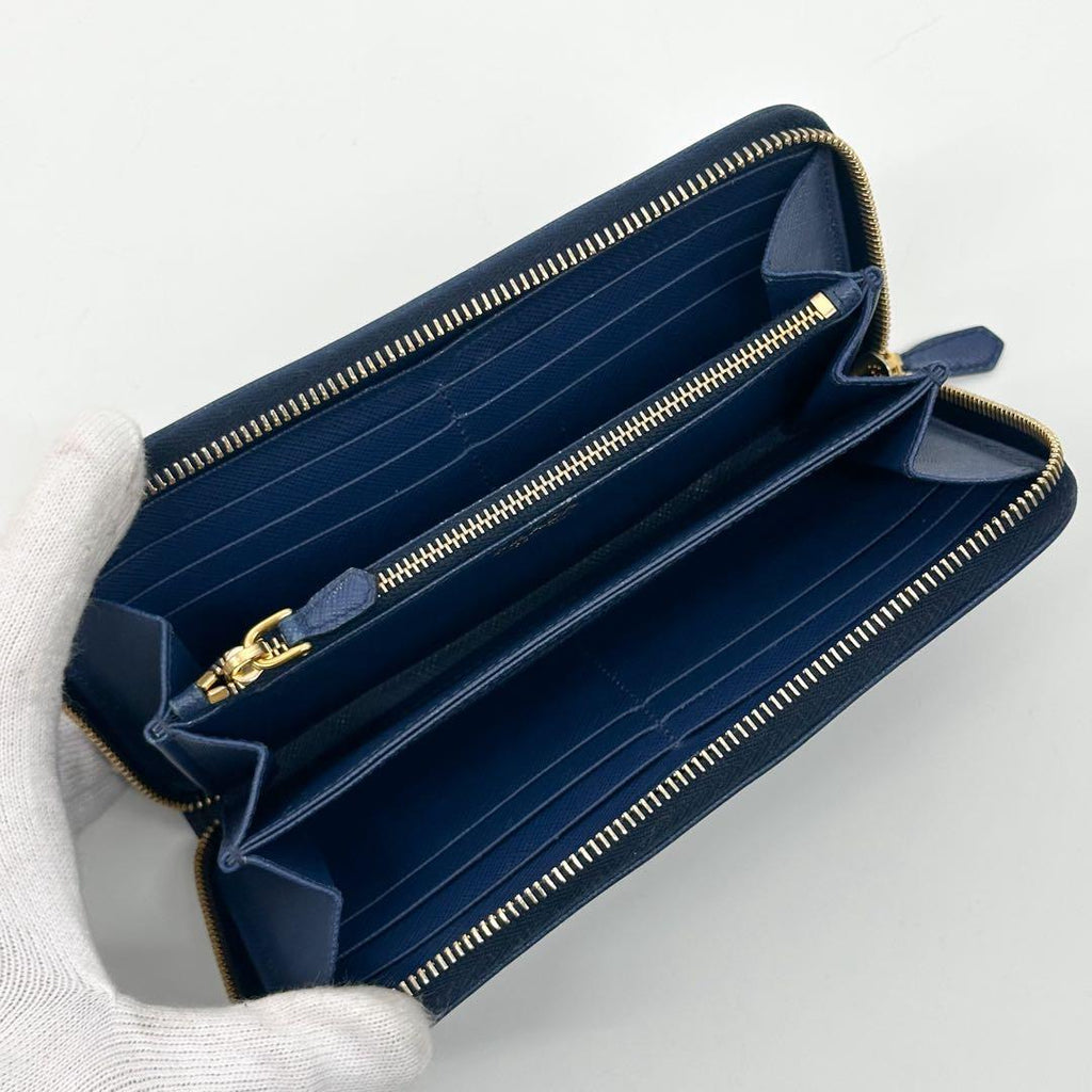 Prada Saffiano Logo Leather Triangle Zip Around Wallet — view 6