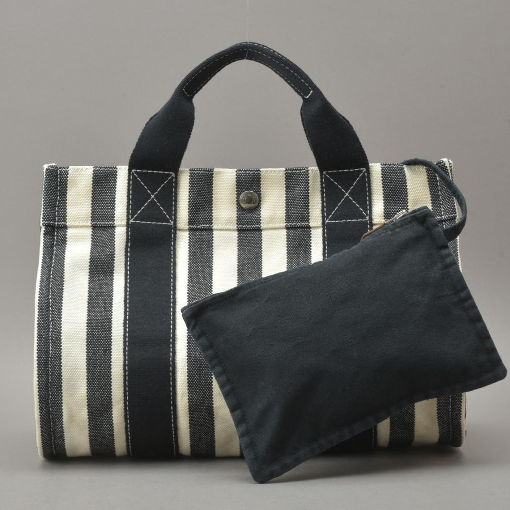 Hermes Striped Canvas Black with Cannes PM Tote Pouch