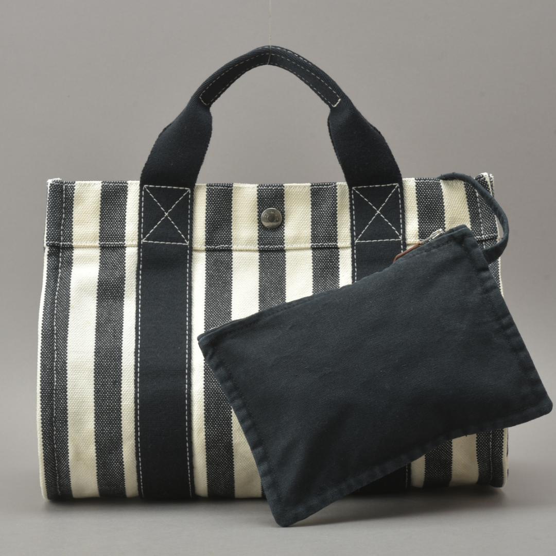 Hermes Striped Canvas Black with Cannes PM Tote Pouch