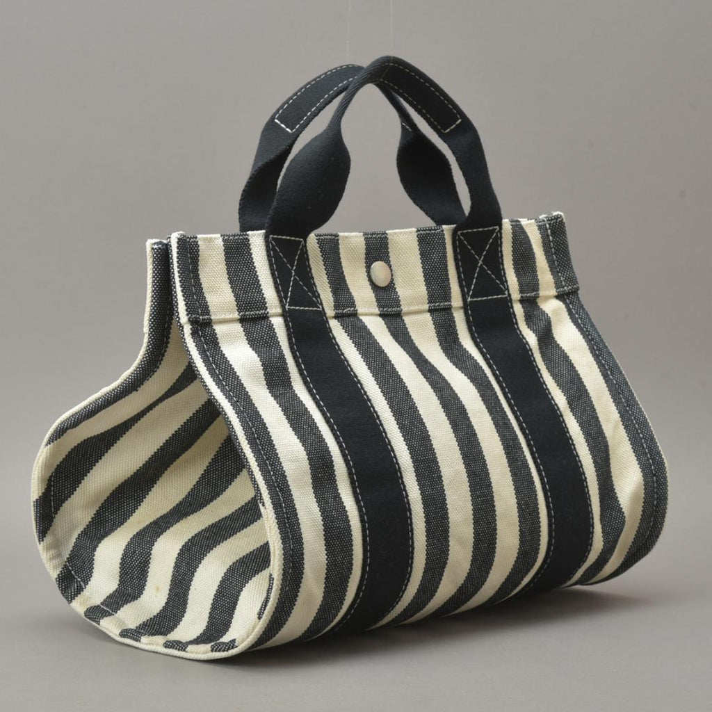 Hermes Striped Canvas Black with Cannes PM Tote Pouch — view 2