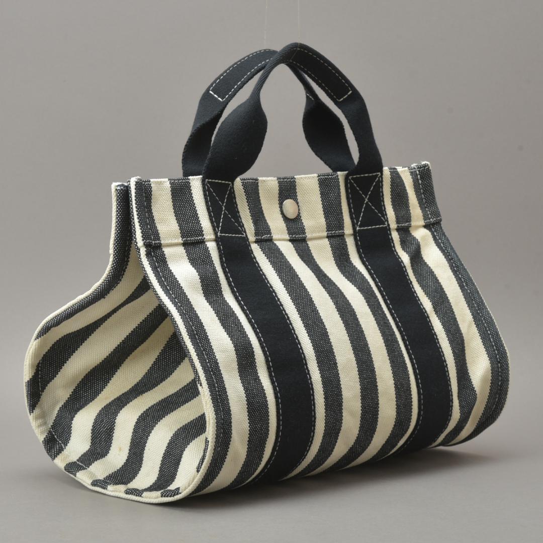 Hermes Striped Canvas Black with Cannes PM Tote Pouch — view 2