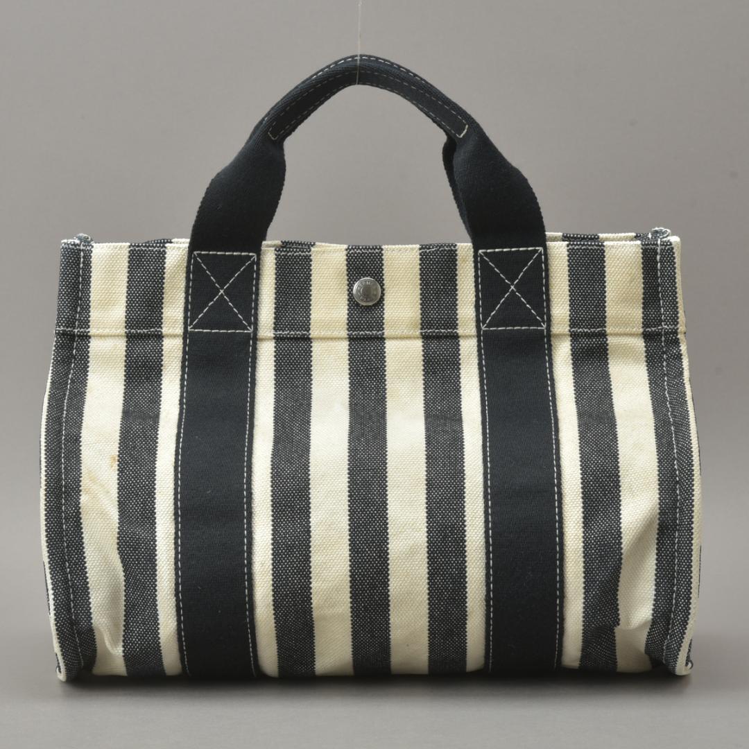 Hermes Striped Canvas Black with Cannes PM Tote Pouch — view 3