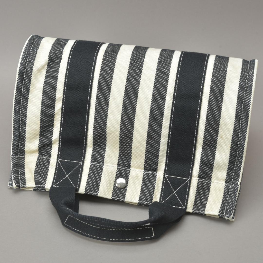 Hermes Striped Canvas Black with Cannes PM Tote Pouch — view 4