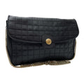 Celine Leather Triomphe Logo Chain Shoulder Bag Black