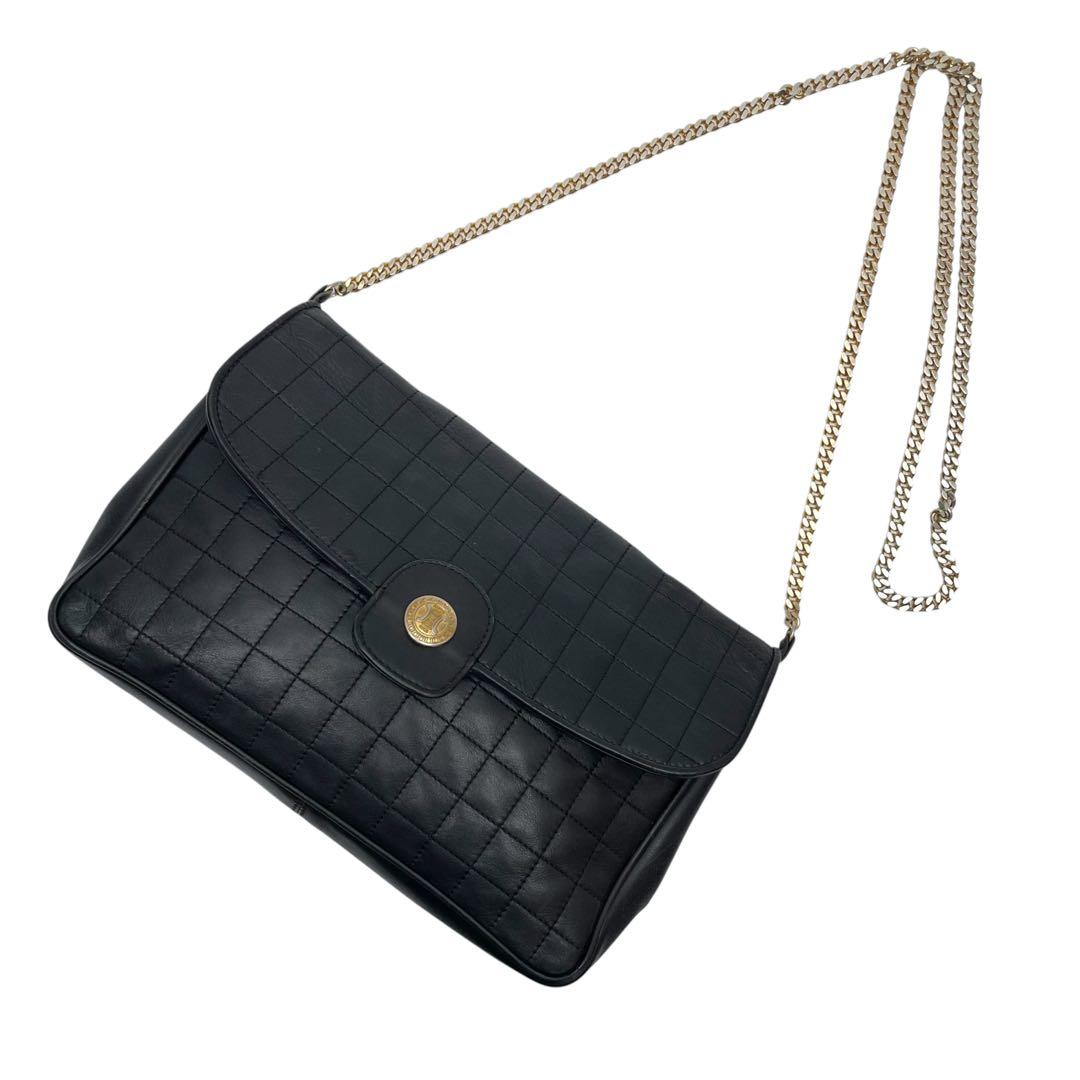 Celine Leather Triomphe Logo Chain Shoulder Bag Black — view 3