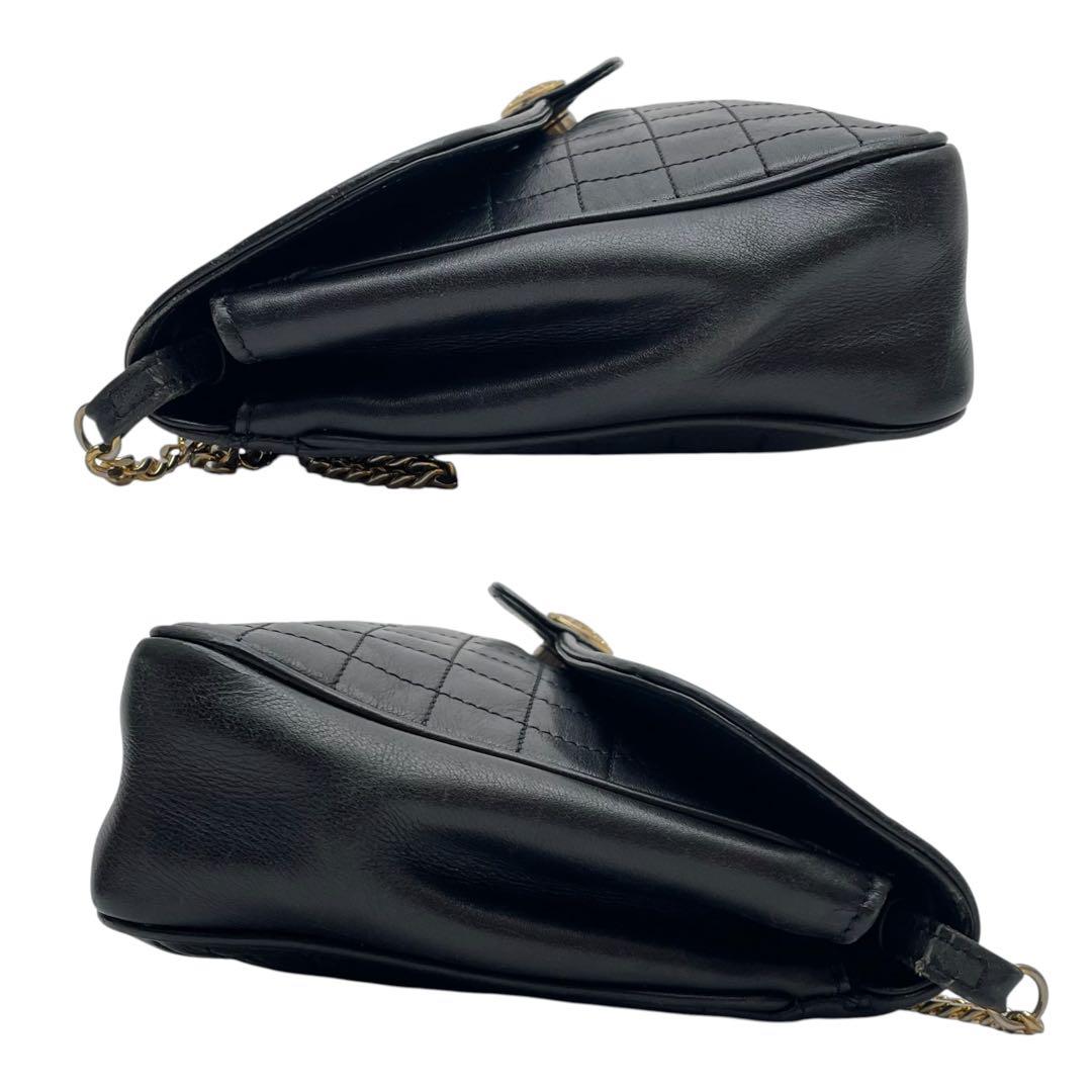 Celine Leather Triomphe Logo Chain Shoulder Bag Black — view 4