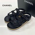 Chanel CC Logo Leather Chain Velcro Sandals Black