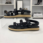 Chanel CC Logo Leather Chain Velcro Sandals Black — view 3