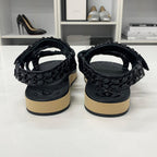 Chanel CC Logo Leather Chain Velcro Sandals Black — view 5