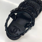 Chanel CC Logo Leather Chain Velcro Sandals Black — view 7