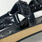 Chanel CC Logo Leather Chain Velcro Sandals Black — view 9