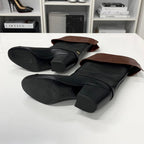 Chanel CC Logo Calfskin Lapel Mid Boots Black Brown — view 6