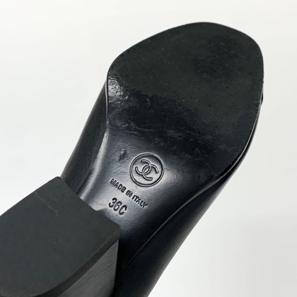 Chanel CC Logo Calfskin Lapel Mid Boots Black Brown — view 8